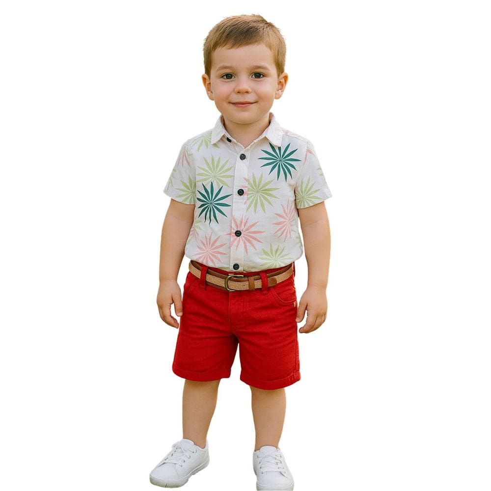 Conjunto Infantil Tropical Camisa e Bermuda Menino Festa