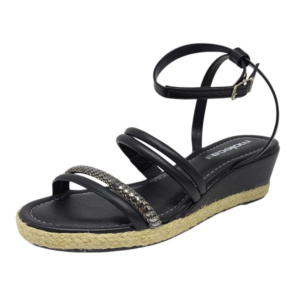 Sandália Feminina Anabela Média Conforto Brilho Corda Moleca