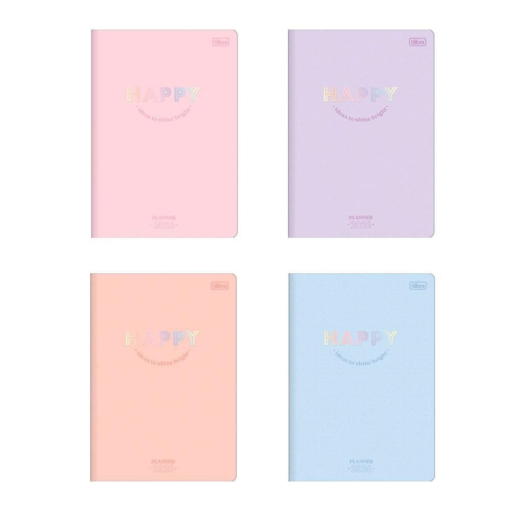 Agenda planner grampeado mensal Happy 2026 Tilibra