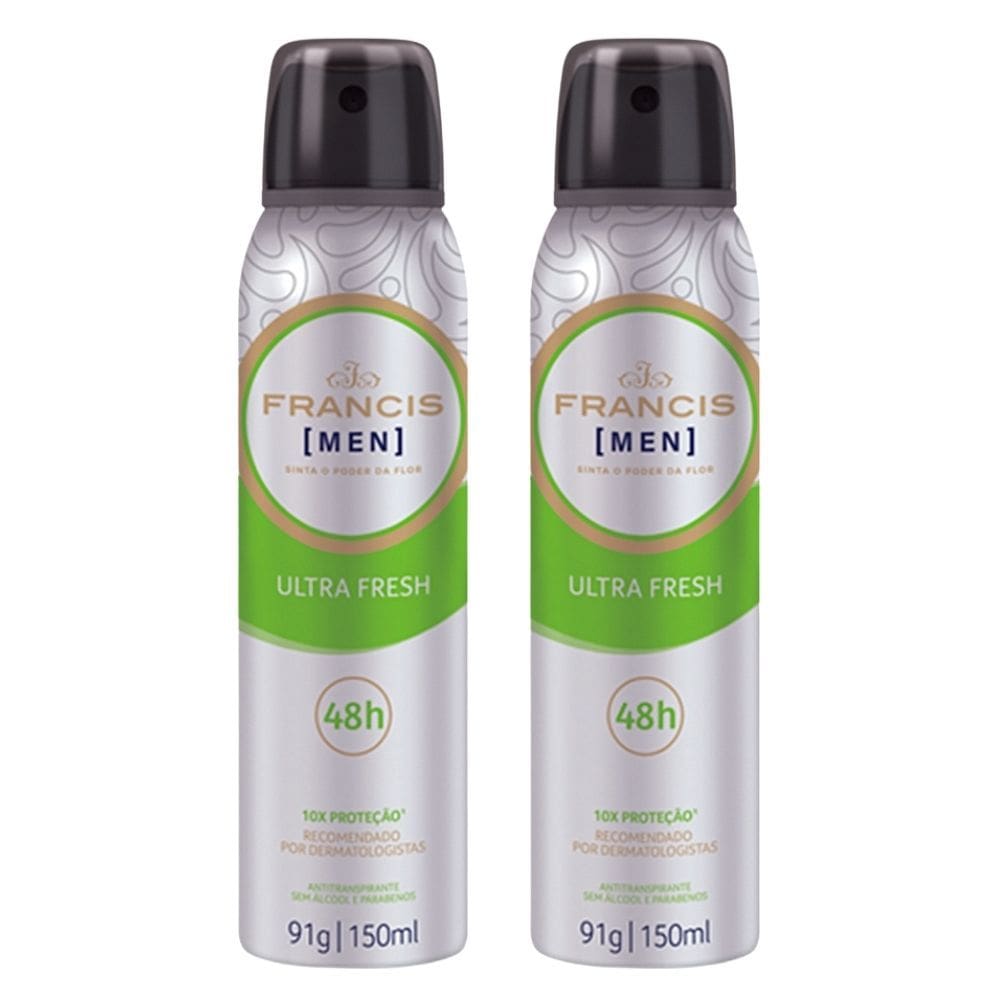 Kit 2 Desodorante Francis Men Ultra Fresh Aerosol Antitranspirante 48h 150ml