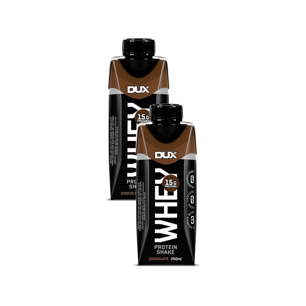 Kit 2 Bebida Láctea UHT Whey Protein Shake Dux Sabor Chocolate com 15g de Proteína 250ml