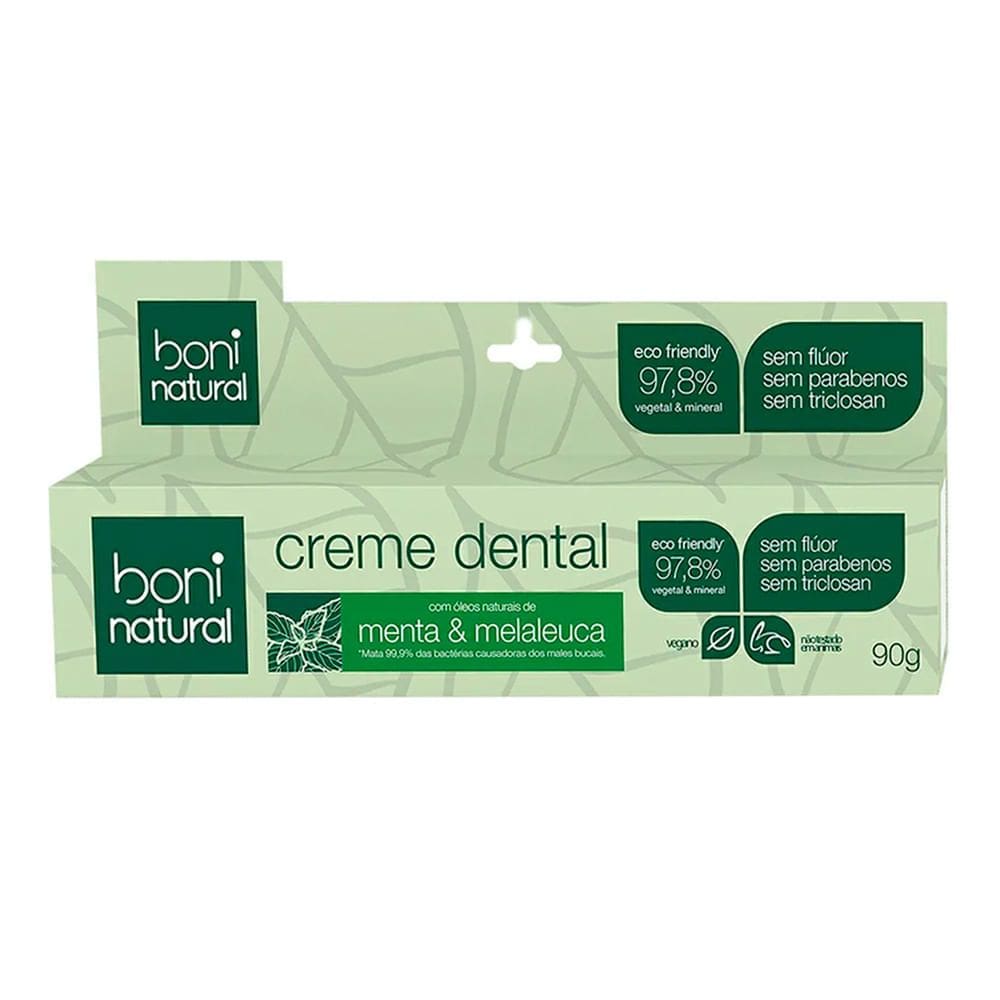 Creme Dental Boni Natural Menta  Sem Flúor 90g