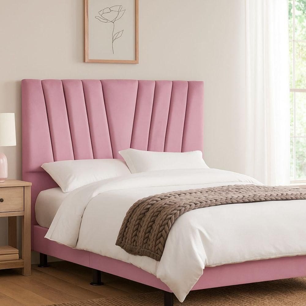 Cabeceira Cama Box Casal 140 Cm Noah Em Veludo Com Frame Rosa
