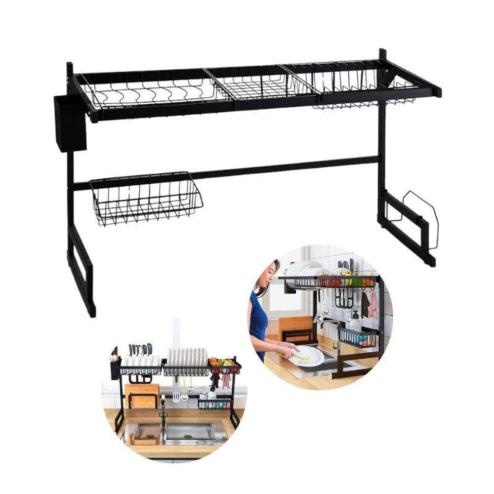 Escorredor De Louças Aço Inox Preto Médio Suspenso Para Pia