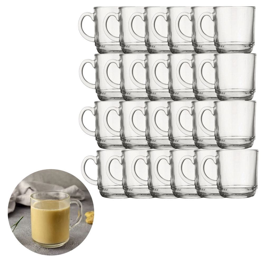 Jogo 24 Canecas Transparente Vidro 250ML Café Chá Cappuccino
