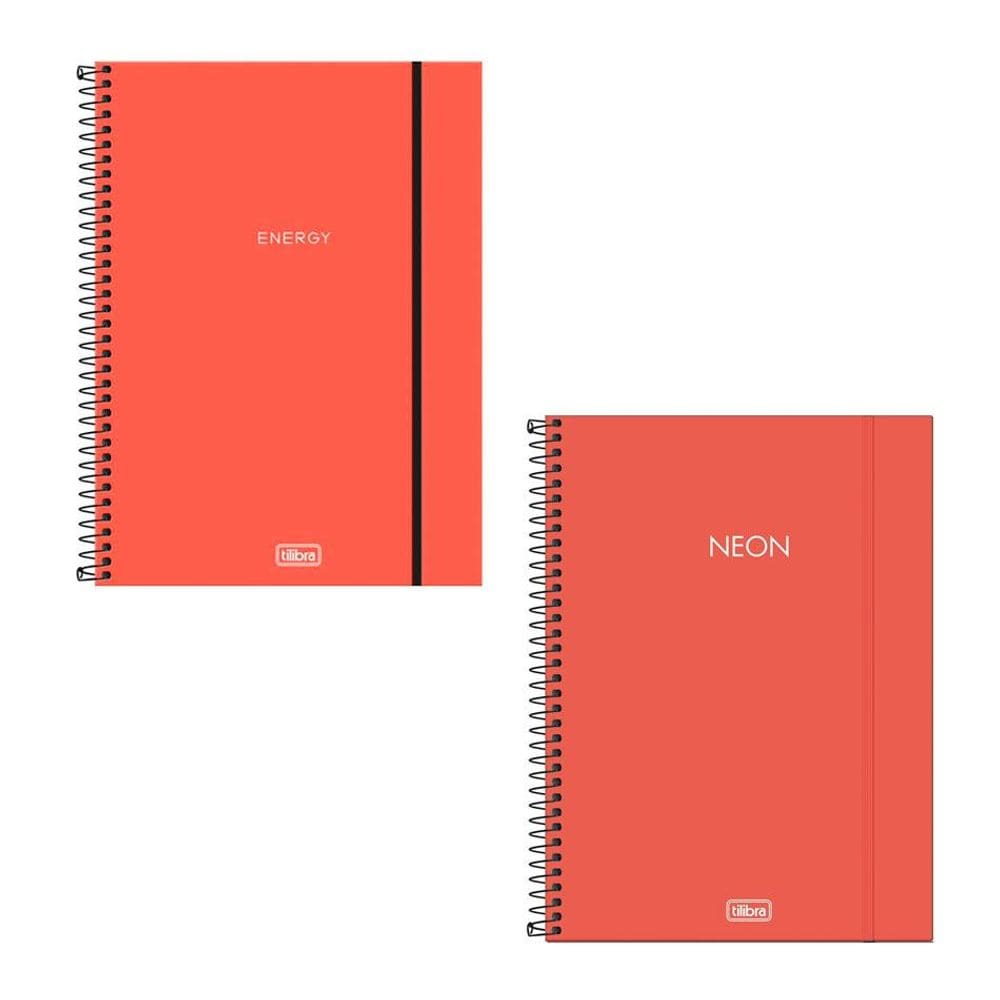 Caderno capa plástica universitário 10M Neon Laranja Tilibra