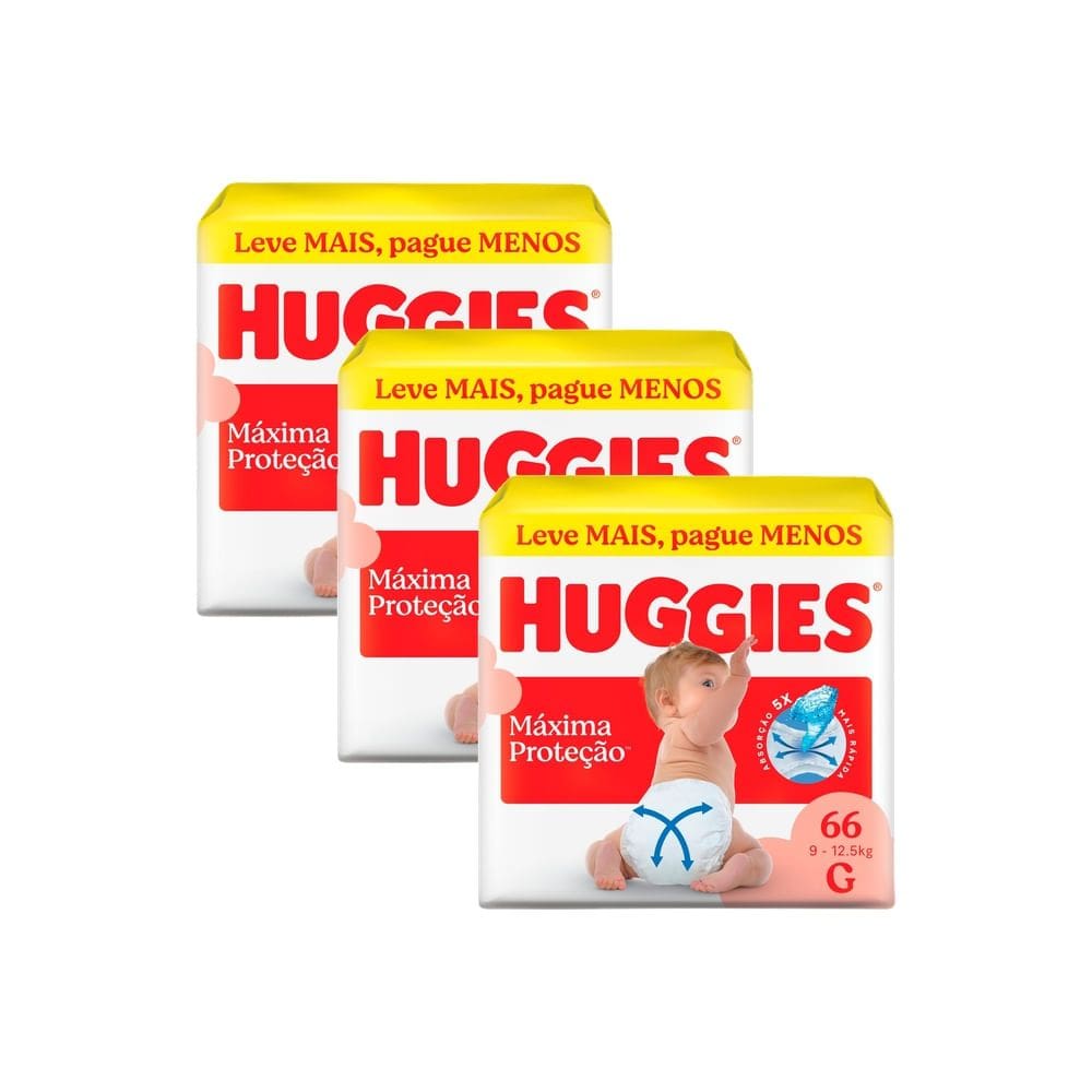 Kit 3 Fralda Huggies Supreme Care Tamanho G 66 Fraldas Descartáveis
