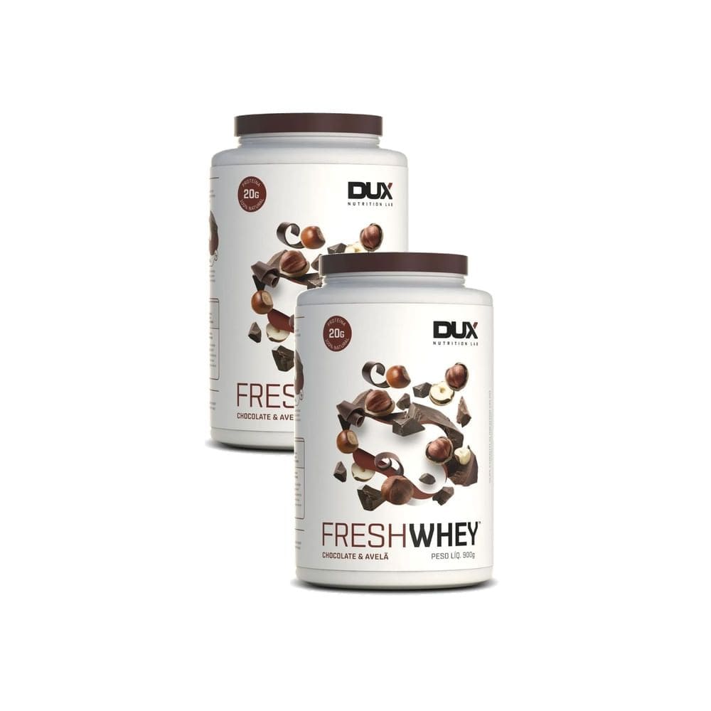 Kit 2 Suplemento Alimentar em Pó Dux Fresh Whey 20g de Proteína Sabor Chocolate e Avelã 900g