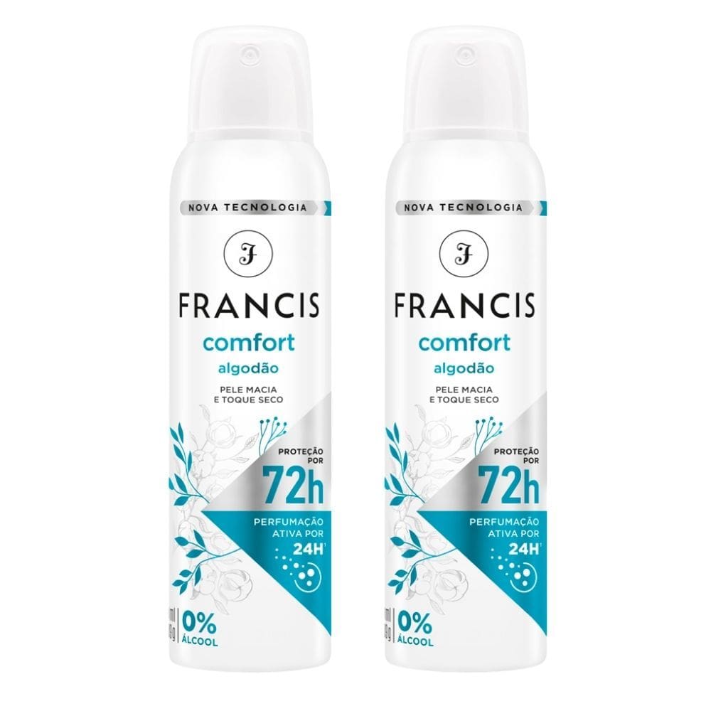 Kit 2 Desodorante Francis Comfort Algodão Aerosol Antitranspirante 72h 150ml