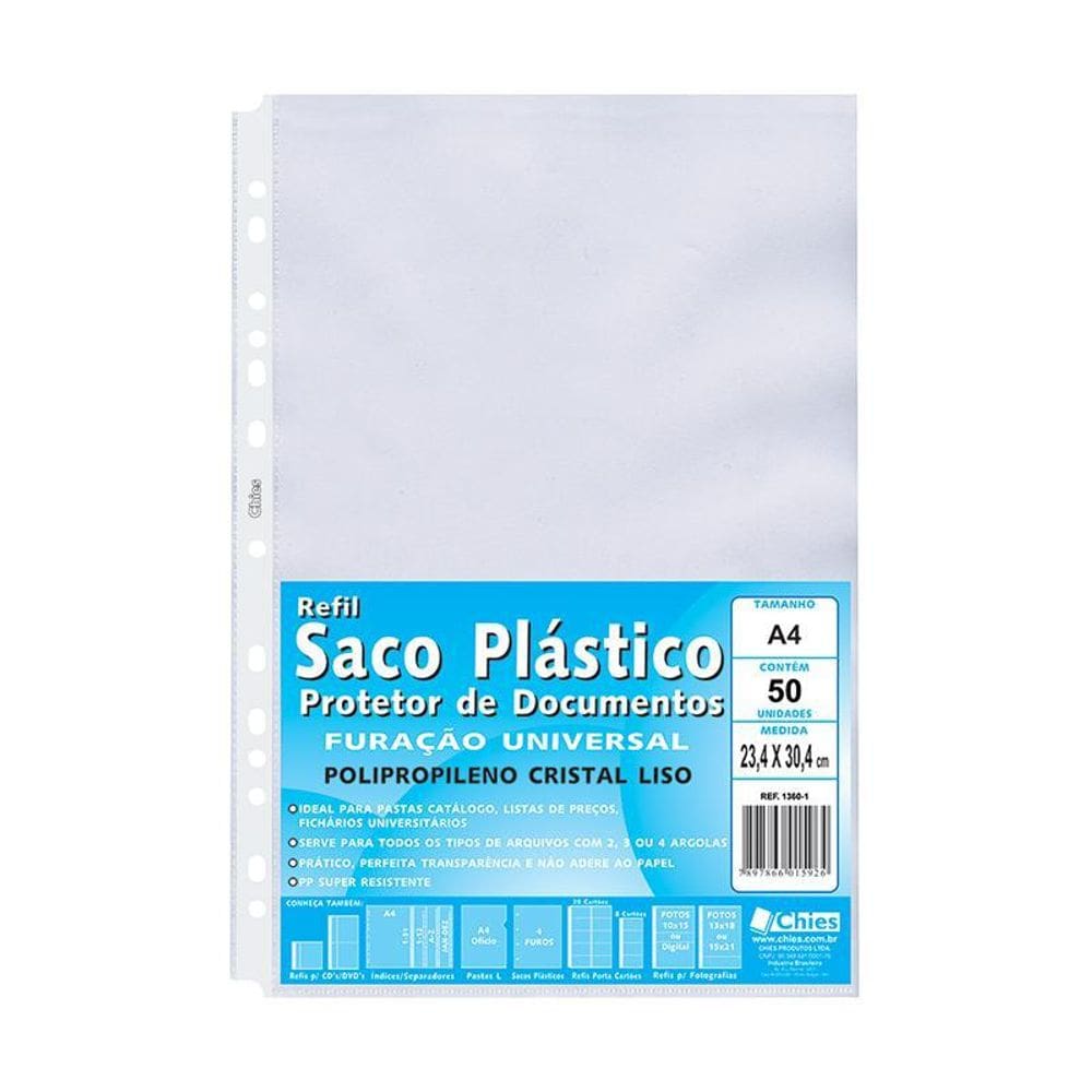 Envelope saco plástico A4 1360 50 unid Chies