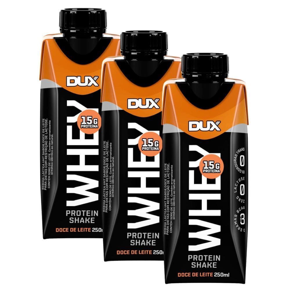 Kit 3 Bebida Láctea UHT Whey Protein Shake Dux Sabor Doce de Leite com 15g de Proteína 250ml