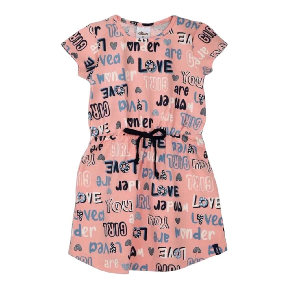 Vestido Infantil Menina Malha Love Rosa - Elian