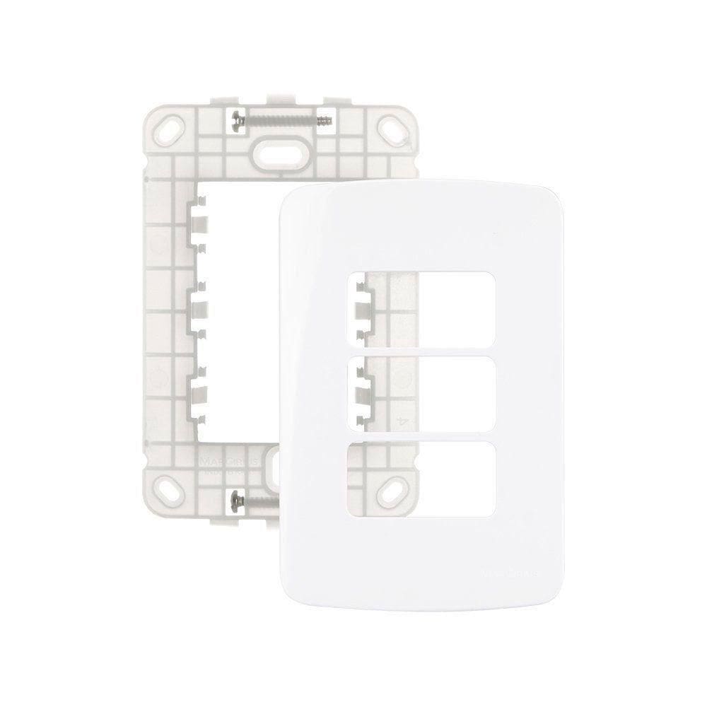 Placa Com Suporte Margirius B3 4x2 Para 3 Módulos Horizontais Branca Branco