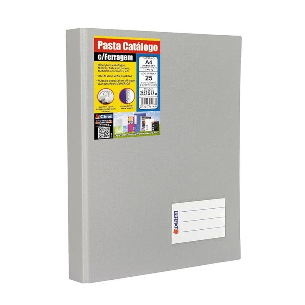 Pasta catálogo A4 1171 cinza com 25 plásticos Chies