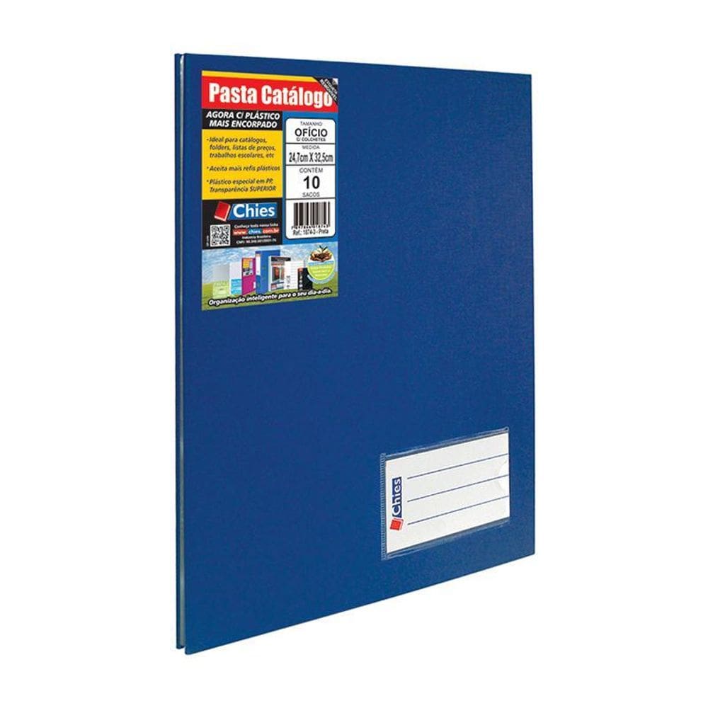 Pasta catálogo ofício 2534 azul com 10 plásticos Chies