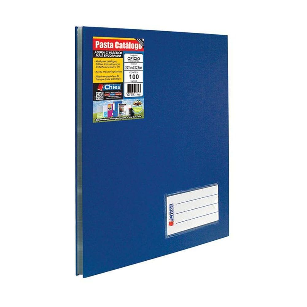 Pasta catálogo ofício 2538 azul com 100 plásticos Chies
