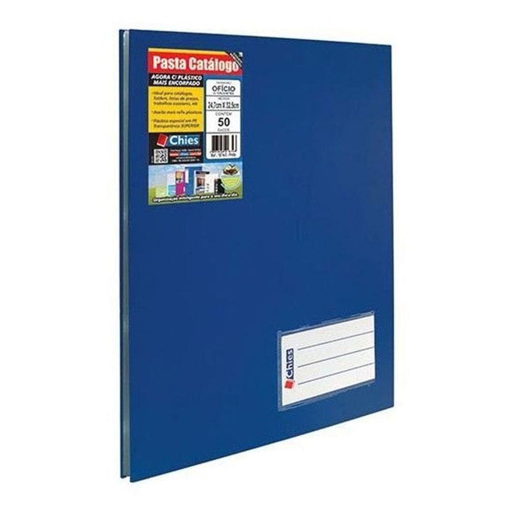 Pasta catálogo ofício 2536 azul com 50 plásticos Chies