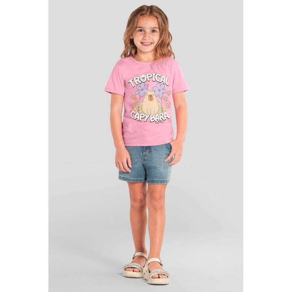 Blusa infantil menina florida de capivara em puff Brandili