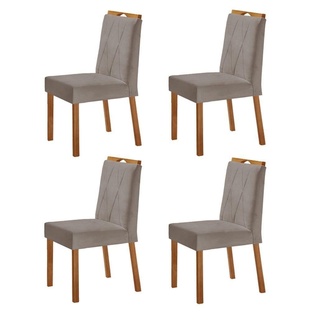 Kit 4 Cadeiras Bela Com Puxador Móveis Minas Cor Veludo Cinza