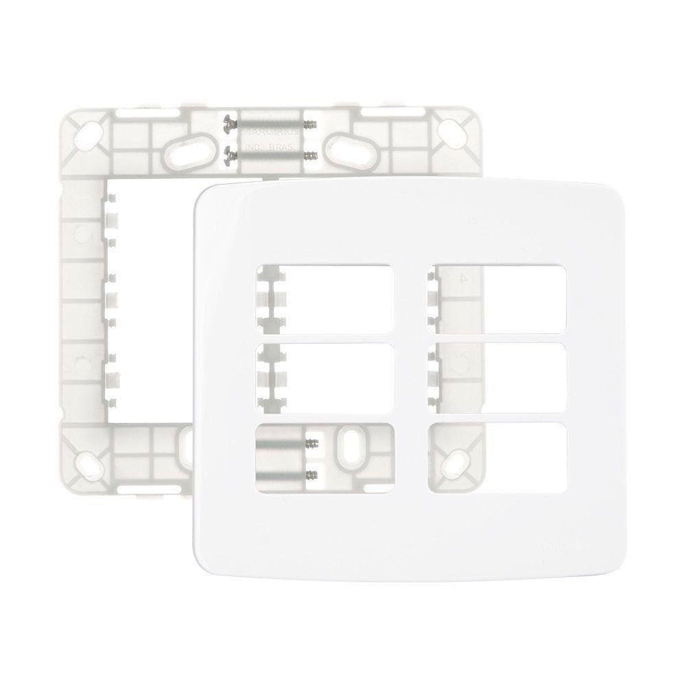 Placa Com Suporte Margirius B3 4x4 Para 6 Módulos Horizontais Branca