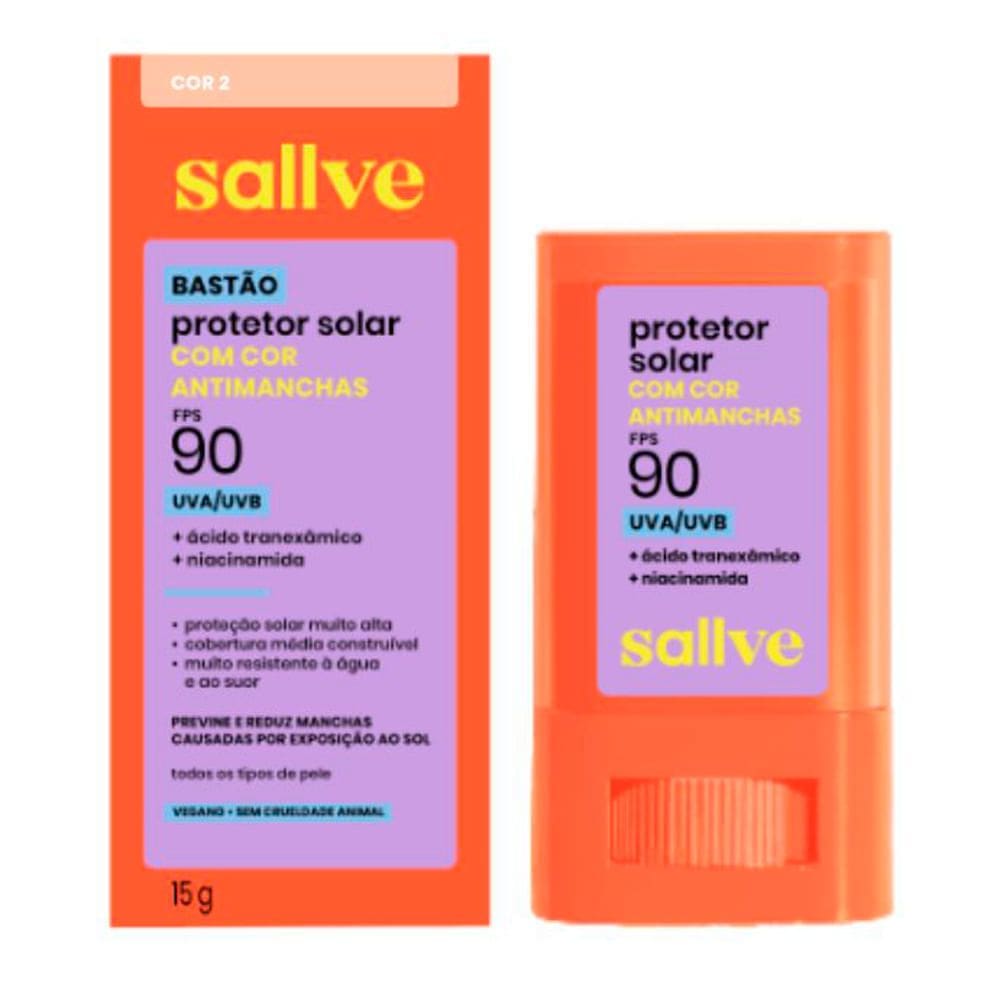 Protetor Solar Sallve Bastão com Cor Antimanchas FPS 90 Cor 2 15g