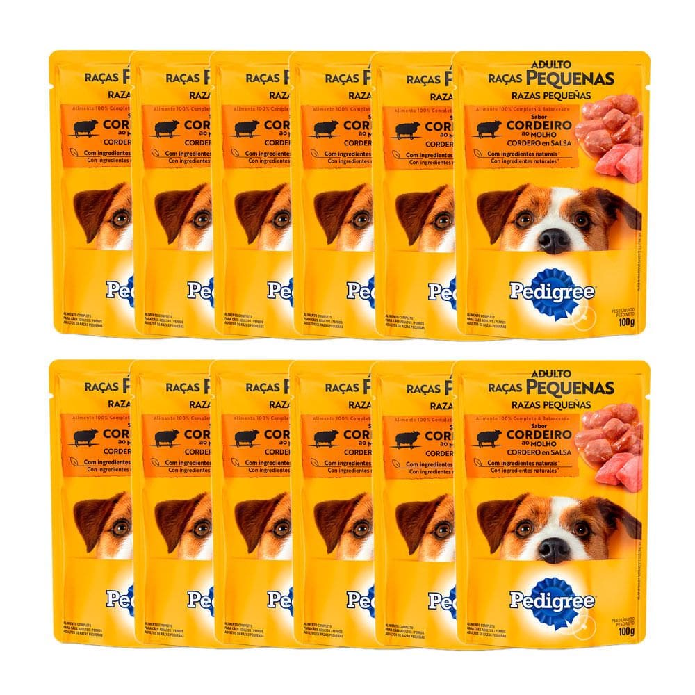 Kit 12 Ração Úmida para Cachorro Pedigree Adulto Sabor Cordeiro ao Molho em Sachê 100g