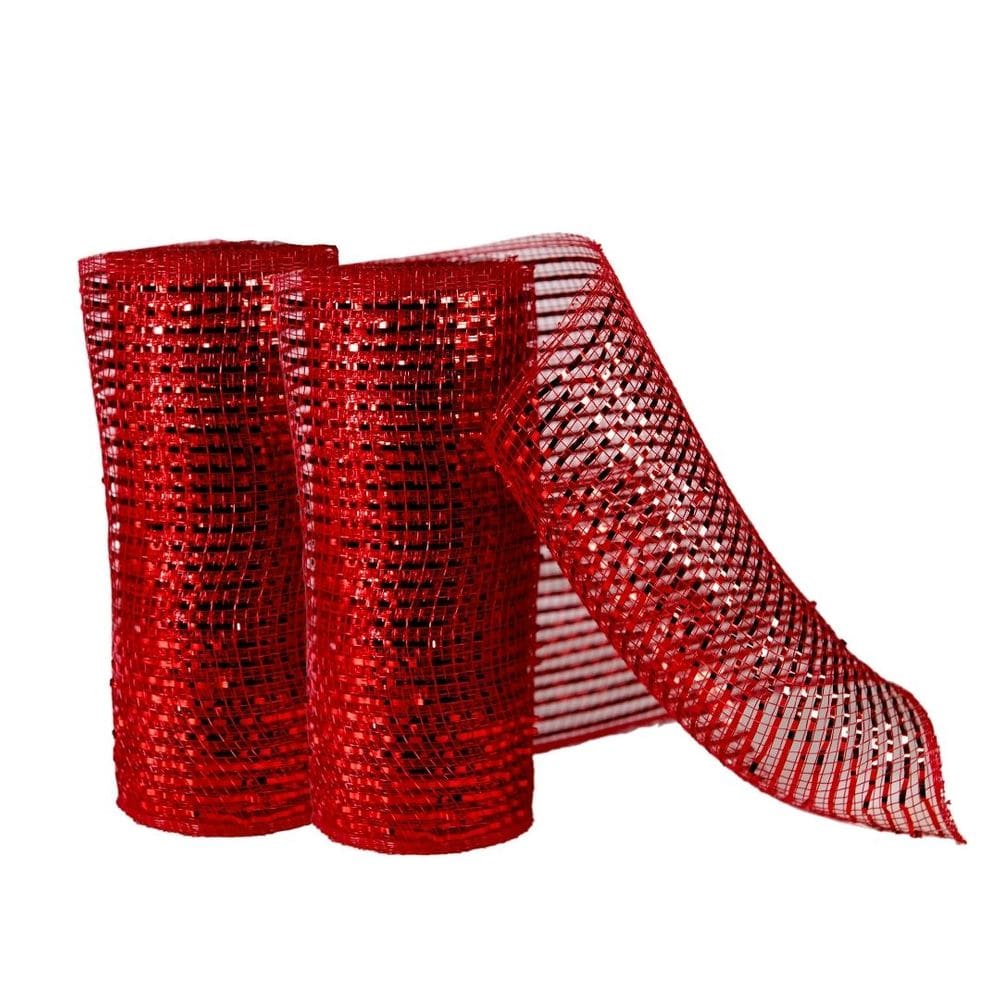 Kit 2 Telas Decorativa Natal Malha Tule Trançado Vermelha Premium 15cm x 5 metros