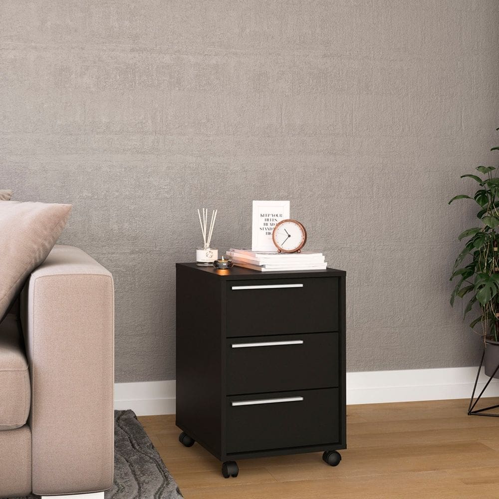 Gaveteiro Maia 3 Gavetas Preto Politorno Móveis