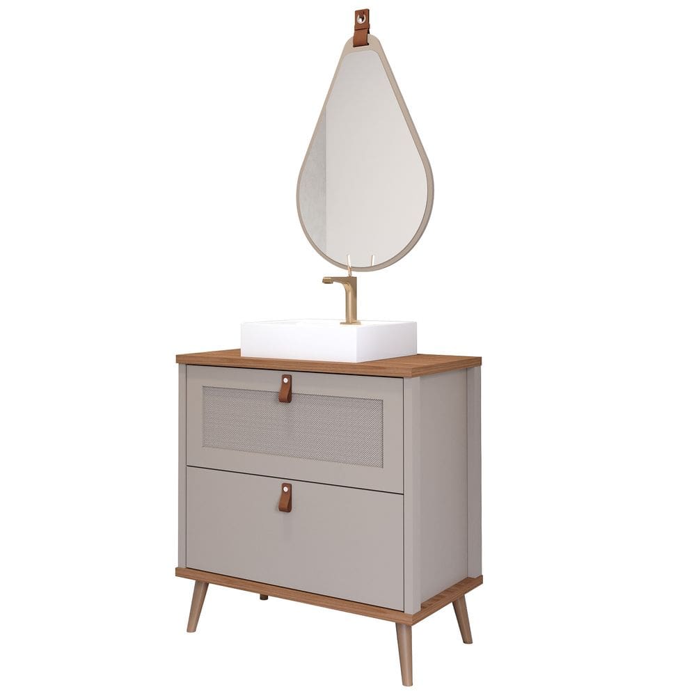 Armário Banheiro 80cm Mdf Cuba E Espelheira Gota Cappuccino