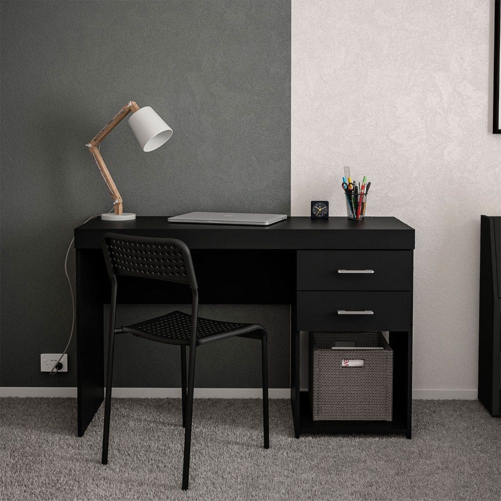 Mesa de Escritório Malta 120cm 2 Gavetas Preto Politorno Móveis