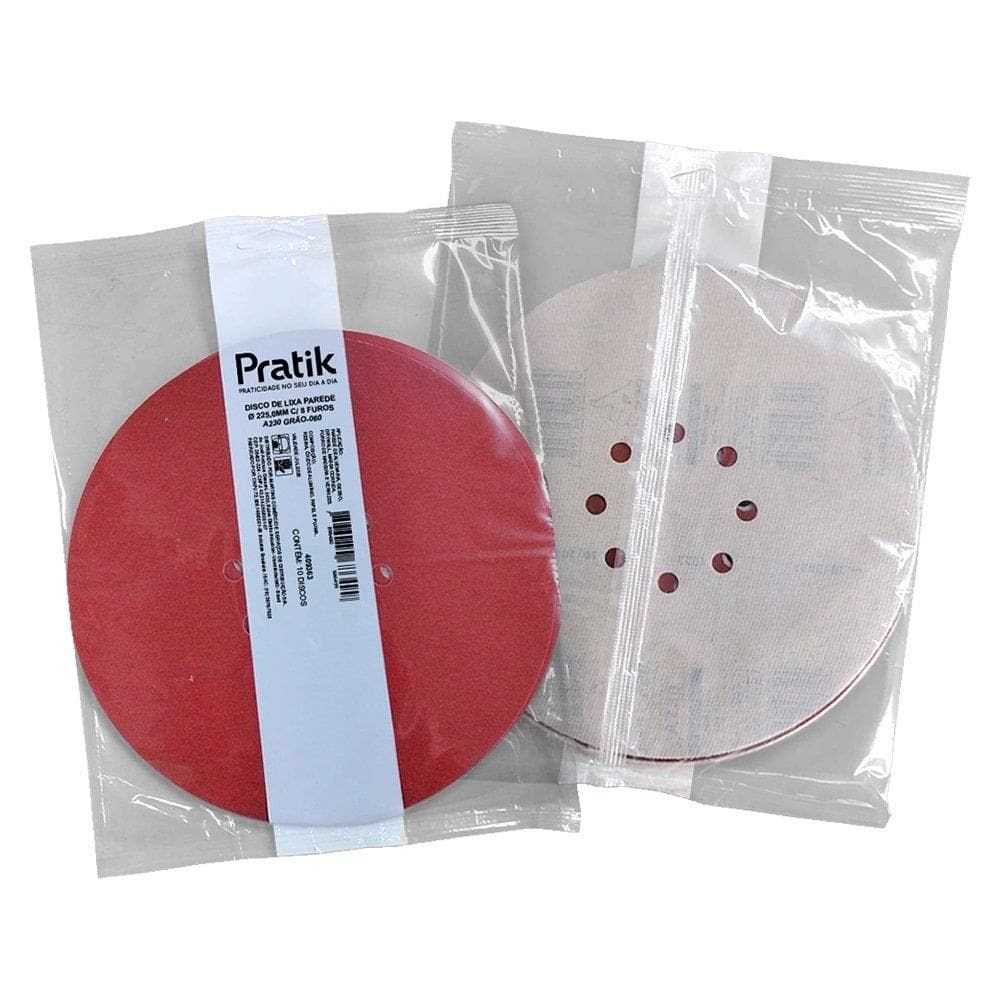 Disco Lixa Massa Pratik A230 9” 225 mm 8 Furos – 10 Unidades