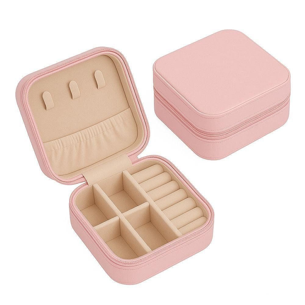 Mini Porta-jóias Em Couro Sintético Rosa Claro