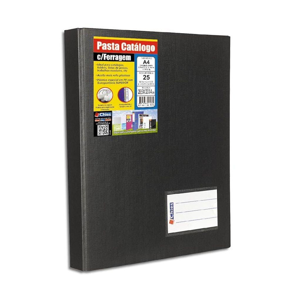 Pasta catálogo A4 1169 preto com 25 plásticos Chies