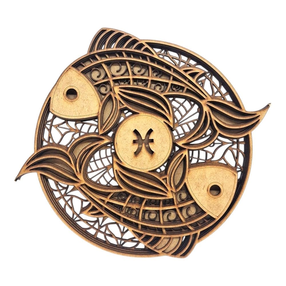 Mandala Signo Peixes Enfeite Decorativo de Mdf 17 cm