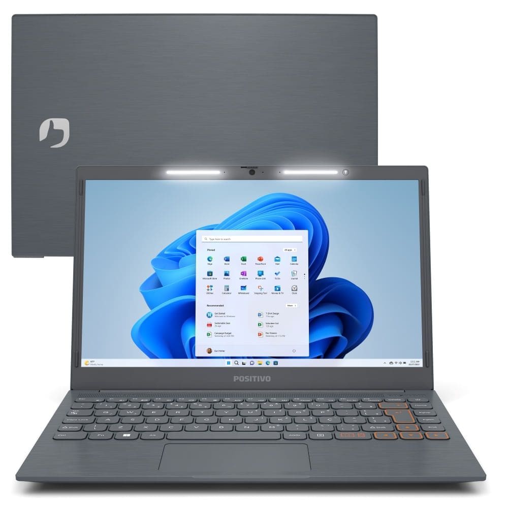Notebook Positivo Vision C14 Lumina BAR Intel® Celeron® N4500 Windows 11 Home 8GB RAM 128GB eMMC 14” HD Tecla Link Cinza