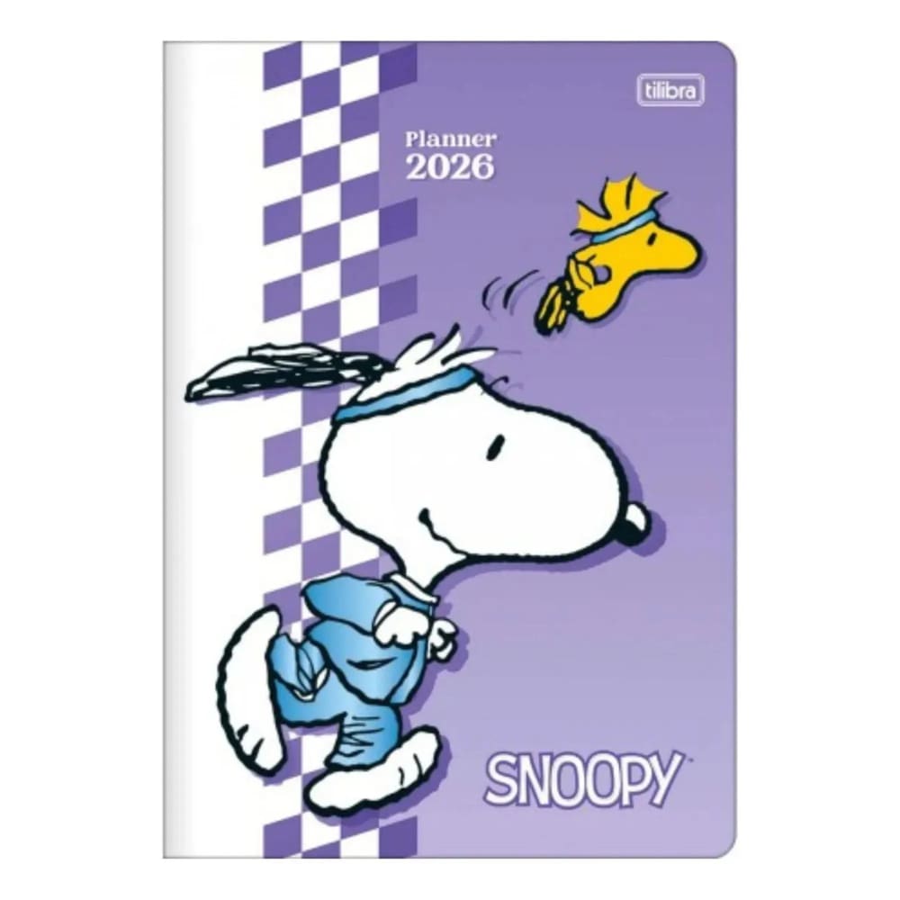 Tilibra - Planner Grampeado 17,8 x 25,4 cm Snoopy 90 G 2026 - Fundo Roxo - TILIBRA