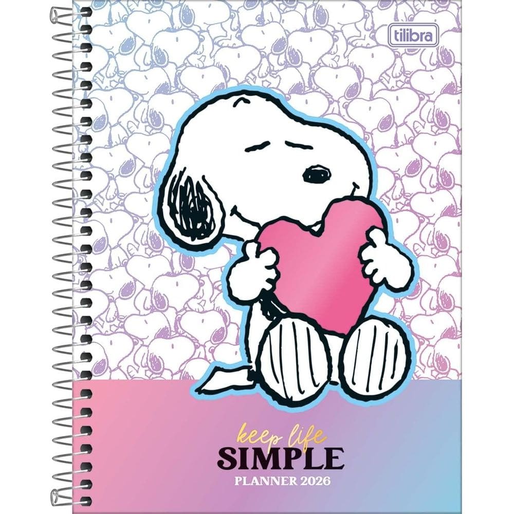 Tilibra - Planner Espiral 17,7 x 24 cm Snoopy 2026 - Snoopy e Coração - TILIBRA