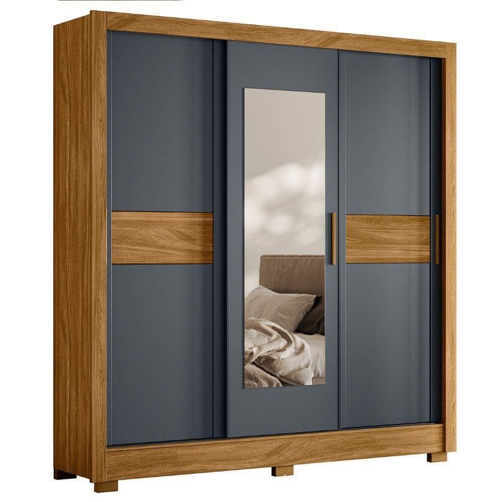 Guarda Roupa Casal 3p Espelho 202 Cm Bahamas Freijo Cinza Moval