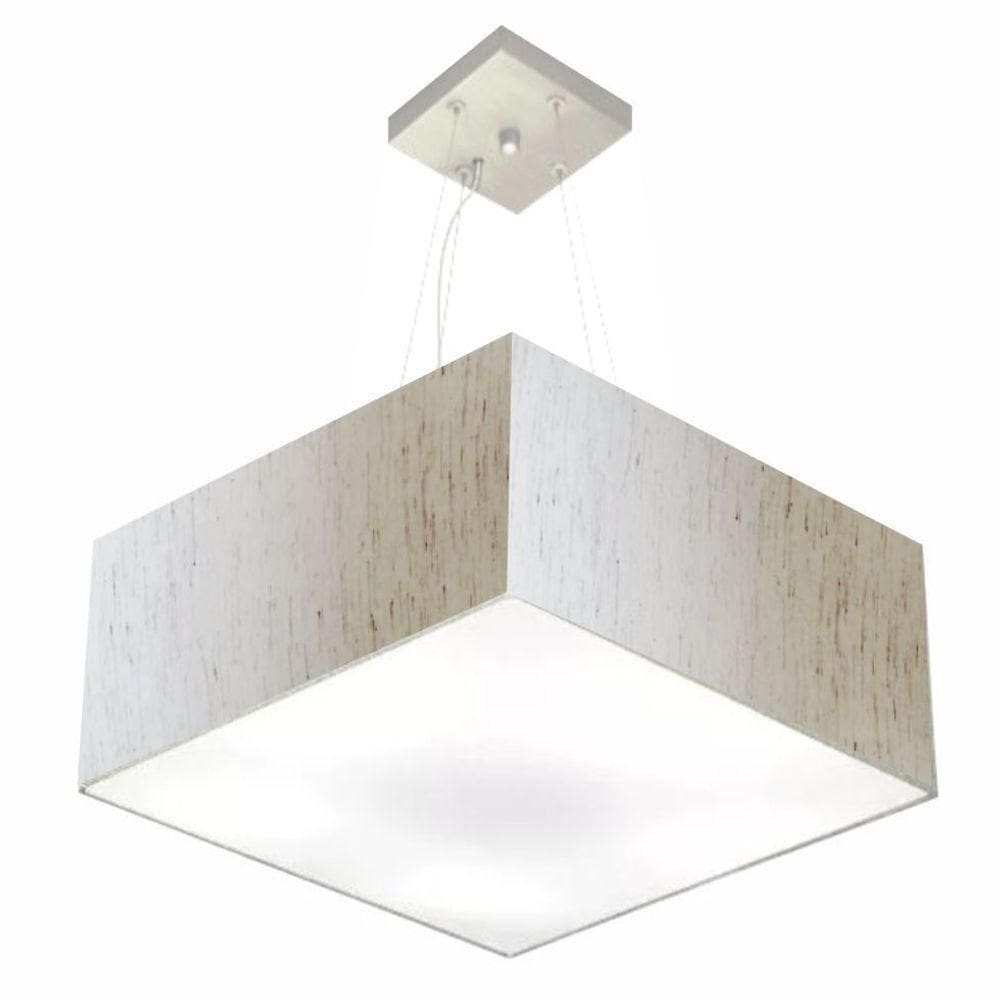 Lustre Pendente Quadrado Md-4006 Cúpula Em Tecido 21/50x50cm Linho Bege - Bivolt