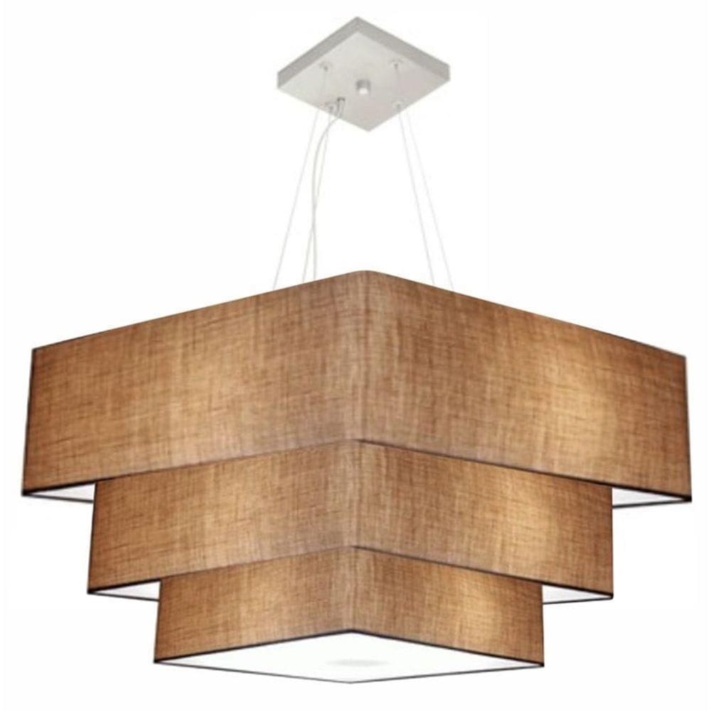 Lustre Pendente Triplo Quadrado Md-4165 Cúpula Em Tecido 80x70x60cm Palha - Bivolt