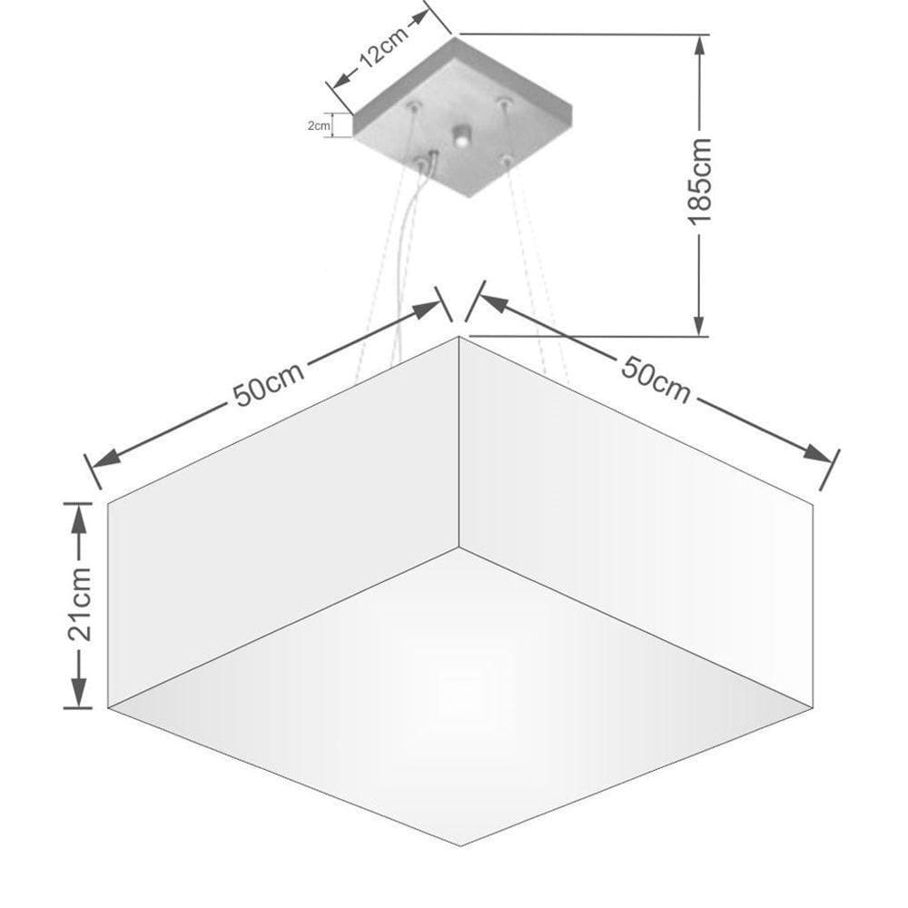 Lustre Pendente Quadrado Md-4040 Cúpula Em Tecido 21/50x50cm Algodão Crú - Bivolt