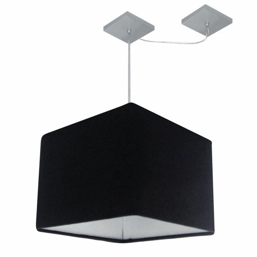 Lustre Pendente Quadrado Com Desvio Md-4269 Cúpula Em Tecido 30/40x40cm Preto - Bivolt