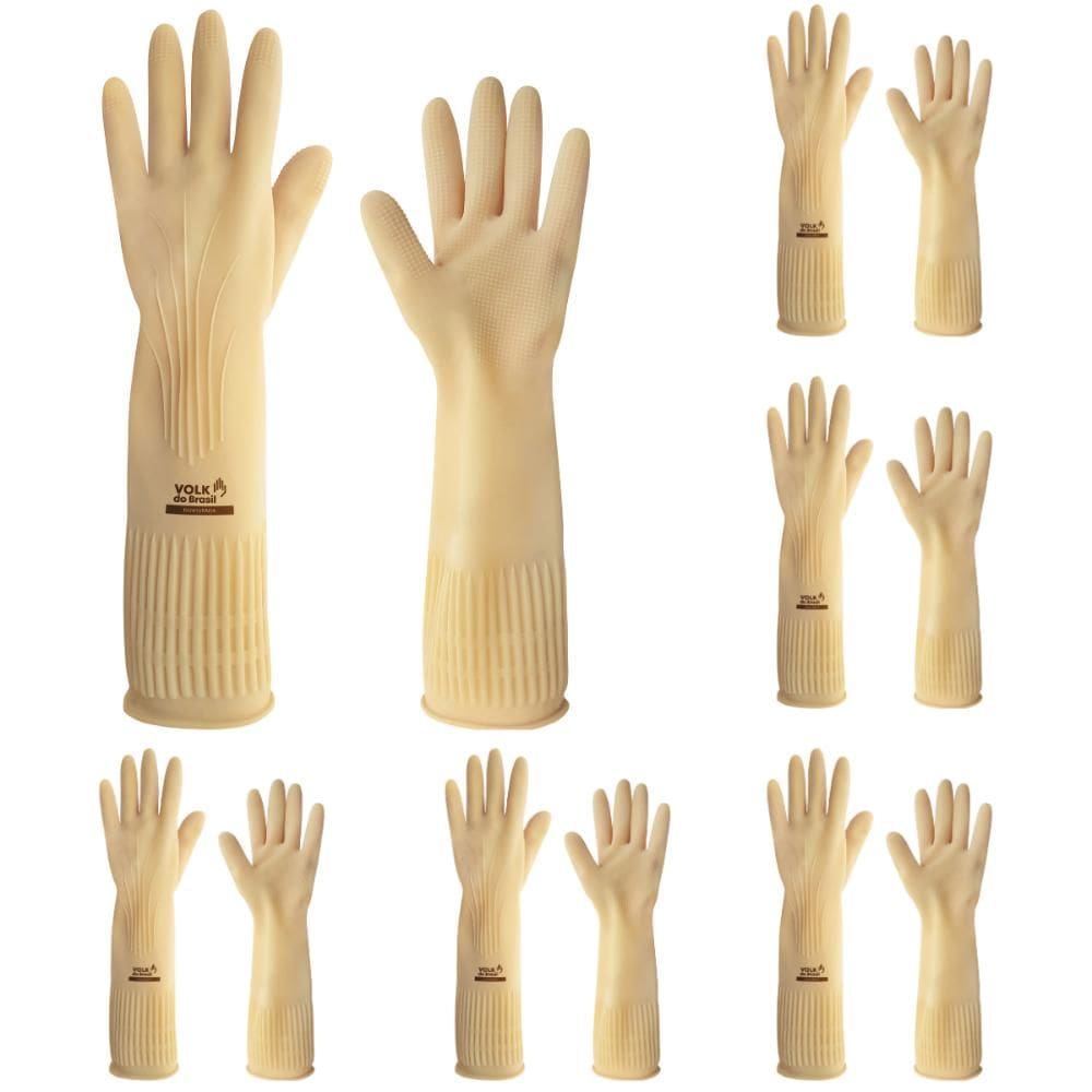 Kit 24 Luva de Segurança Látex Natural Cano Longo Antiderrapante Ranhurada Volk