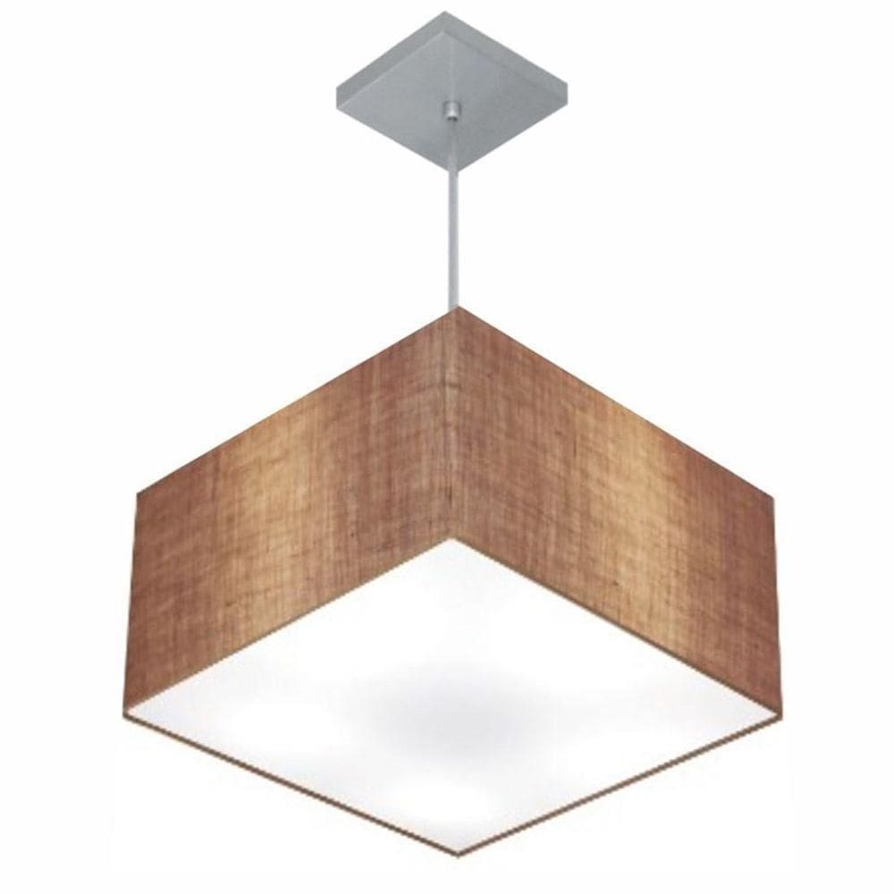Lustre Pendente Quadrado Md-4020 Cúpula Em Tecido 21/35x35cm Palha - Bivolt