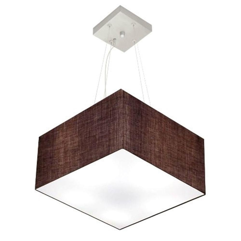 Lustre Pendente Quadrado Md-4005 Cúpula Em Tecido 21/35x35cm Café - Bivolt