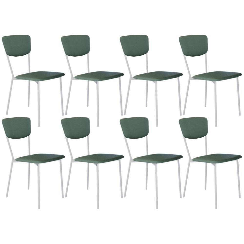 Kit 08 Cadeira Para Sala De Jantar Village Branco C01 Courino Verde Sálvia - Lyam Decor