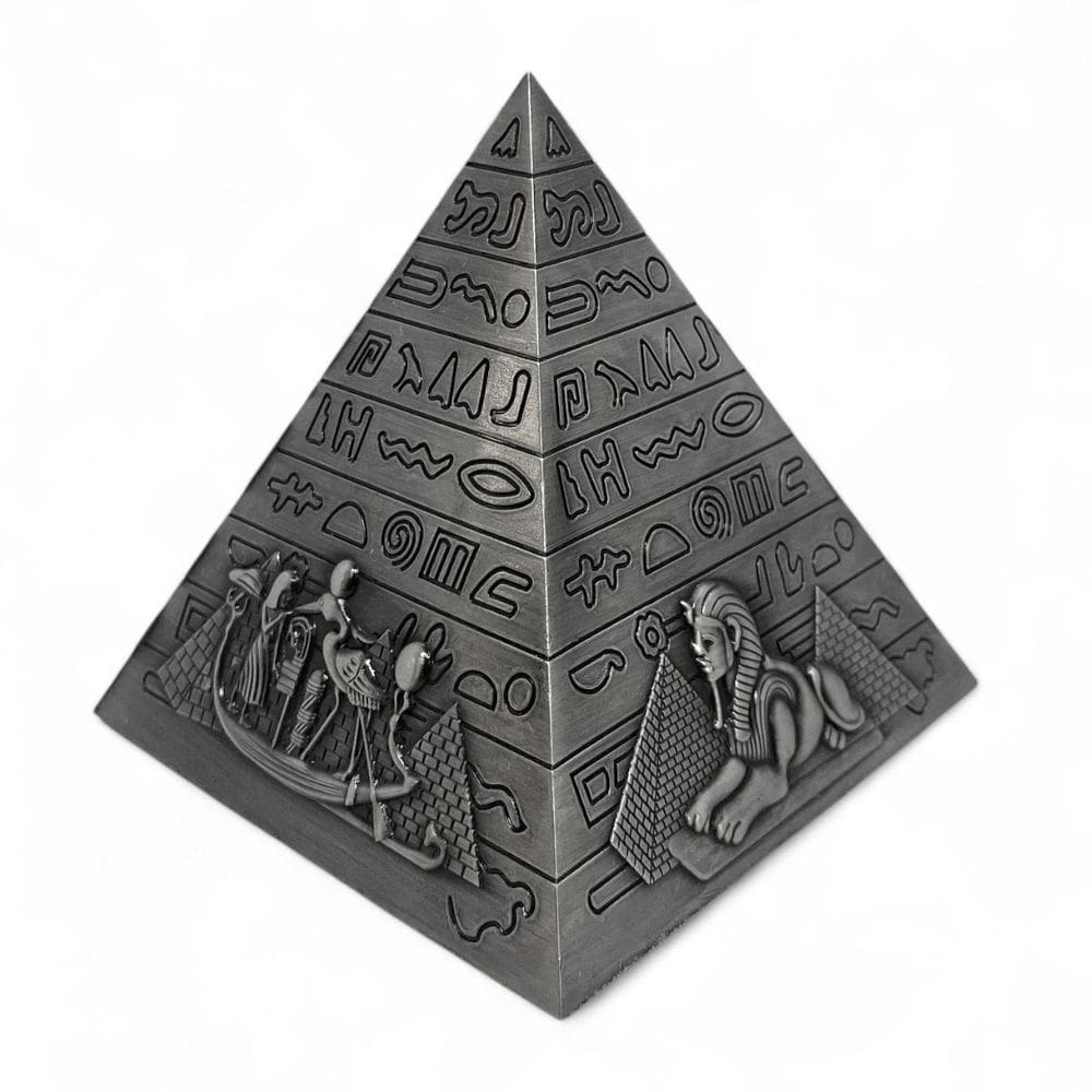 Enfeite Pirâmide Egípcia Hieróglifos Prata Decoração 11 cm