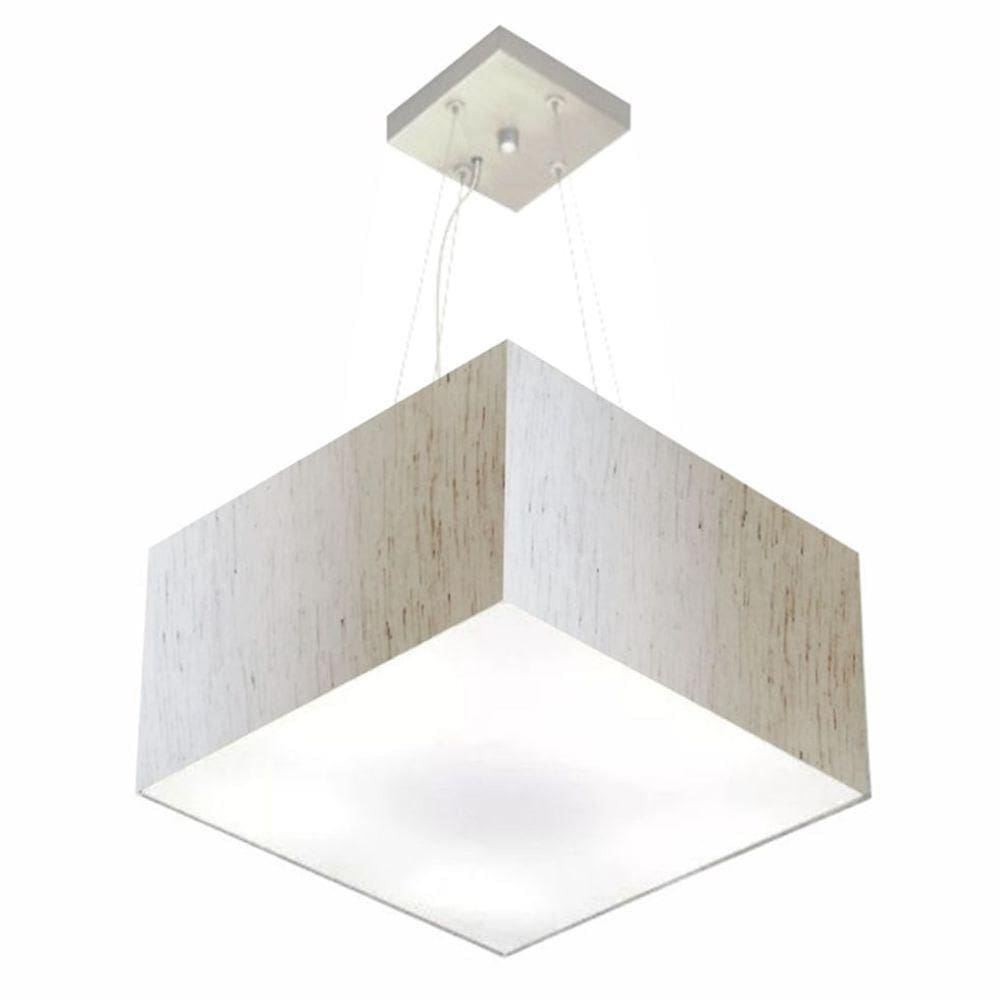 Lustre Pendente Quadrado Md-4195 Cúpula Em Tecido 25/40x40cm Linho Bege - Bivolt