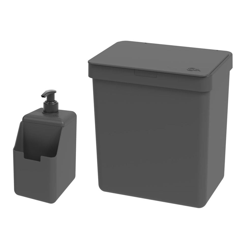 Kit Cozinha Dispenser Porta Detergente Lixeira 2,5L Single grafite - Coza