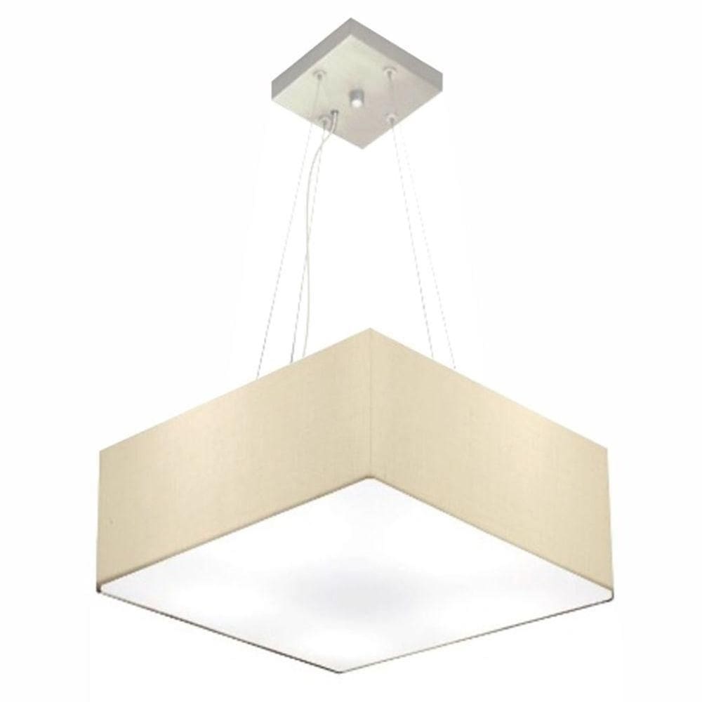 Lustre Pendente Quadrado Md-4194 Cúpula Em Tecido 12/40x40cm Algodão Crú - Bivolt